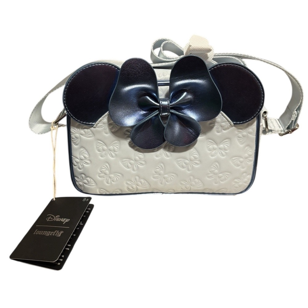 Loungefly Disney Crossbody Purse Minnie Mouse Blue Metallic Bow NWT‎